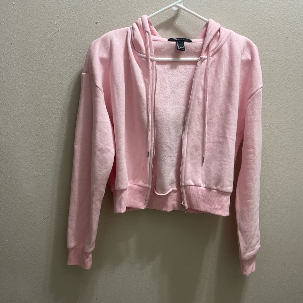 Light Pink Crop Zip-Up Hoodie